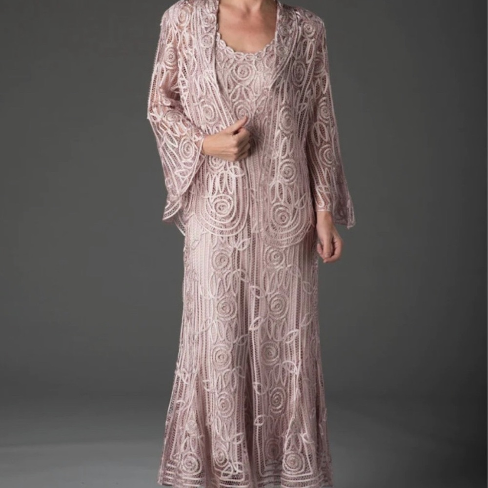 Soulmates Silk Vintage Embellish lace dress matching set shrug bead bolero XL